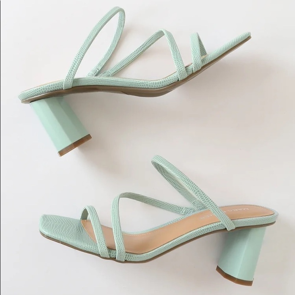 Marc Fisher Aliana Light Green Lizard-Embossed Strappy High Heel Sandals